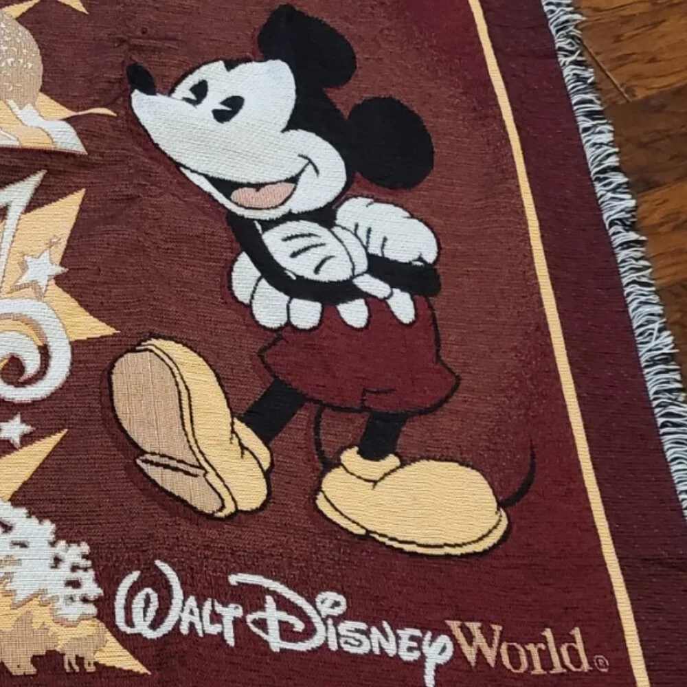 Walt Disney World Mickey Mouse Throw Blanket Tapestry Magic Kingdom Epcot Vtg